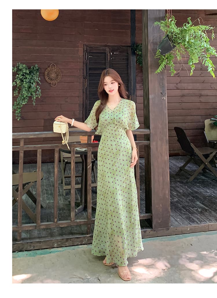 실사 빅 사이즈 여성 의류 여름 새로운 도트 무늬 디자인 센스 허리 수축 슬림해 보이는 Chic 초박형 차가운 품격 드레스 상세 이미지 17