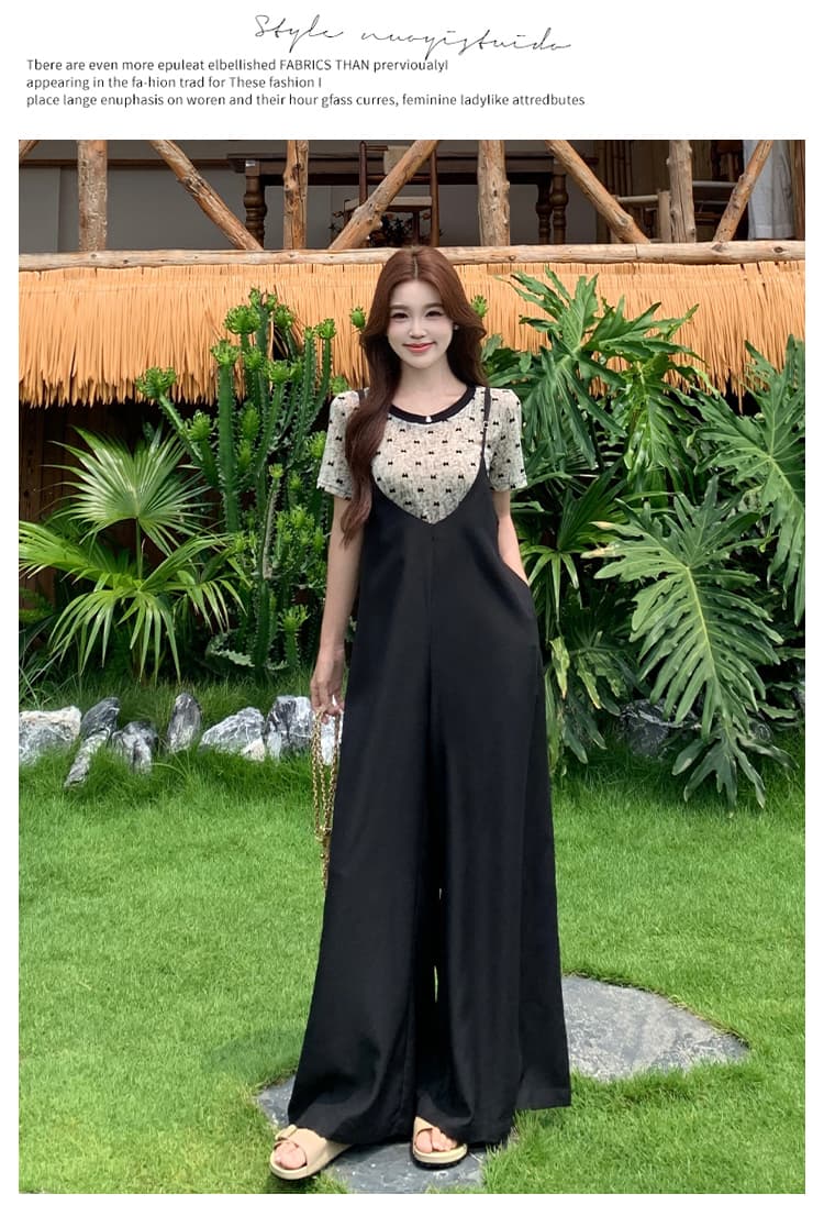 실사 통통한 여동생 빅 사이즈 여성 의류 패션 새로운 품격 표지 고기 슬림해 보이는 프린트 티셔츠 플러스 멜빵 바지 투피스 세트 상세 이미지 11
