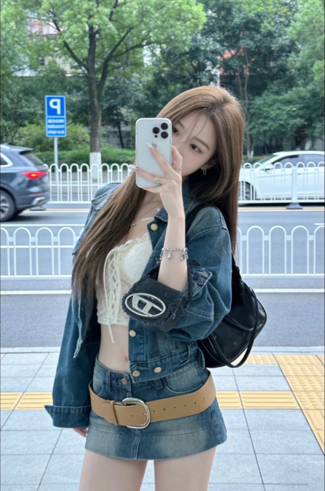 2026 년 봄 새로운 ins 항구 바람 레트로 워싱 쇼트 스타일 출산 재킷 레이스 슬립 데님 미니 스커트 상세 이미지 1