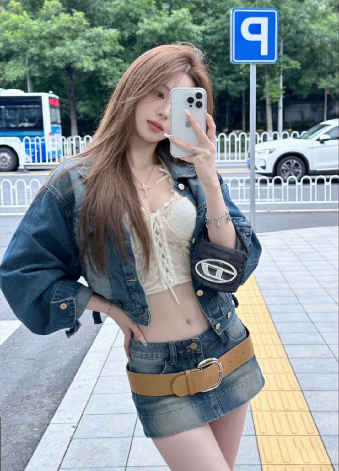 2026 년 봄 새로운 ins 항구 바람 레트로 워싱 쇼트 스타일 출산 재킷 레이스 슬립 데님 미니 스커트 상세 이미지 5