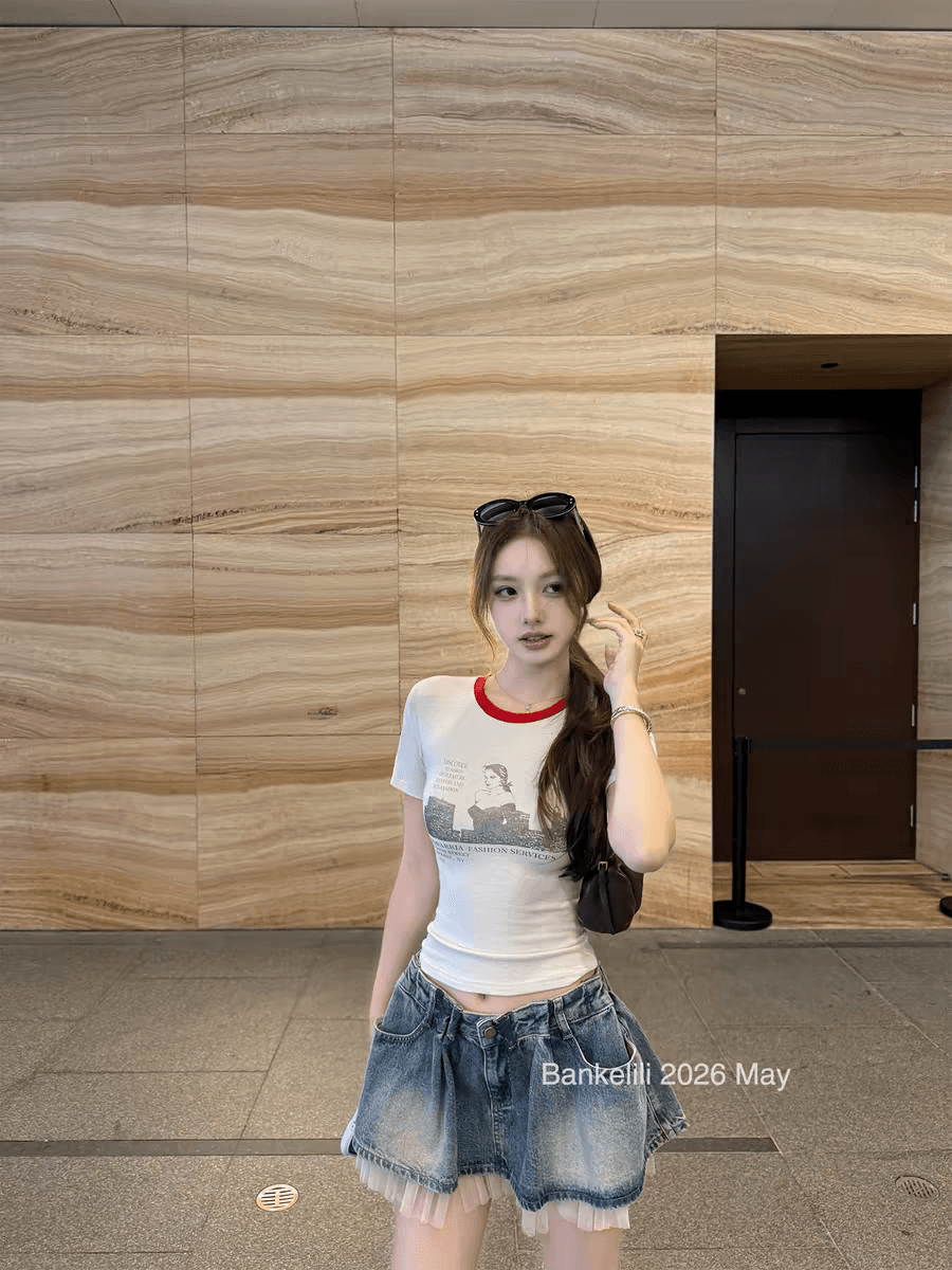 밤나무 코코아 bankelili jennie 지점 자르다 당겨서 같은 단락 섹시함 핫걸 마 오래된 포스터 반팔 여성 여름 이미지 4