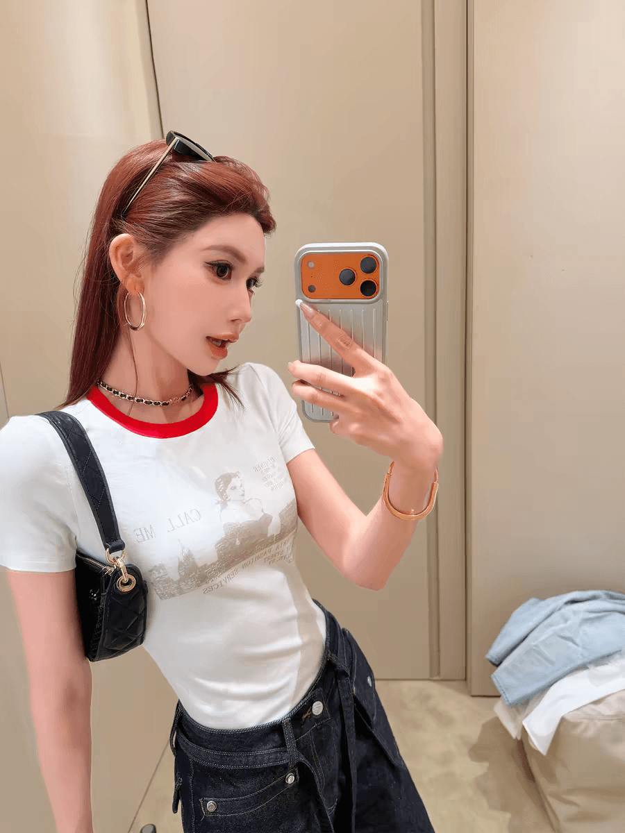 리 부드럽게 6 월 지점 자르다 당겨서 jennie 같은 단락 트렌디 럭셔리 jennie 음악 축제 아메리칸 한국 스타일 프린트 티셔츠 상세 이미지 3