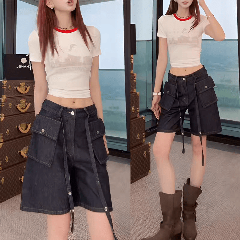 네 착용 단 닝 85 면 네 착용 무거운 작업 탈착식 기타 주머니 단 닝 청바지 여자 상세 이미지 4