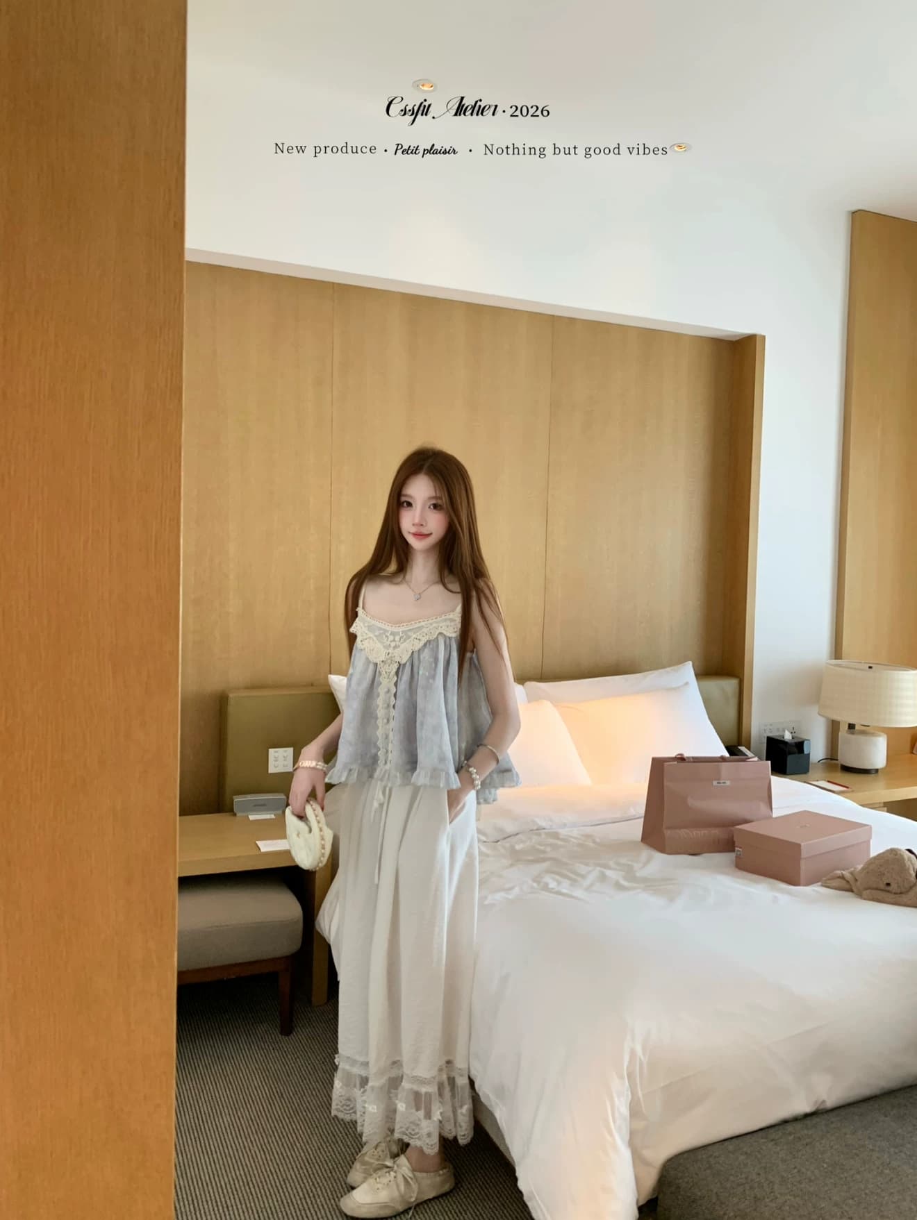 달콤한 배 푸 푸 헤일로 염색 블루 레이스 좋은 플래시 레이스업 스팽글 맨위 감기 센스 슬립 바지 세트 상세 이미지 5