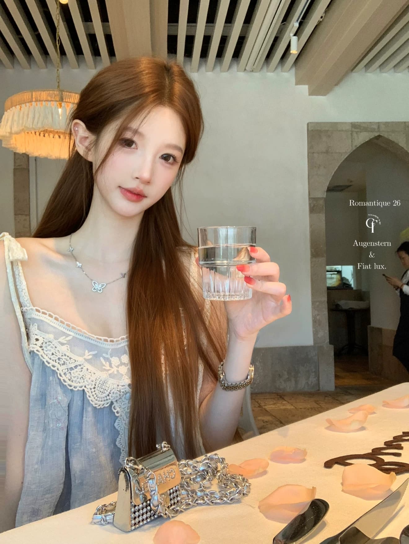 달콤한 배 푸 푸 헤일로 염색 블루 레이스 좋은 플래시 레이스업 스팽글 맨위 감기 센스 슬립 바지 세트 상세 이미지 12