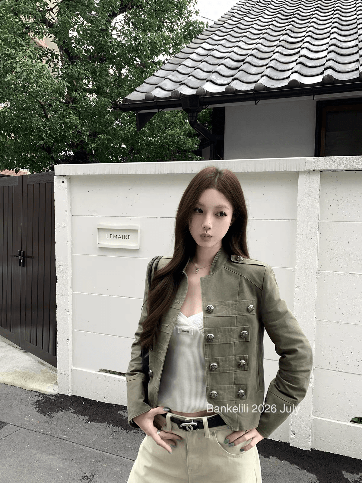 밤나무 코코아 bankelili 나폴레옹 스탠드 칼라 단추 데님 여성 코트 작은 대중 디자인 쇼트 스타일 재킷 상세 이미지 1