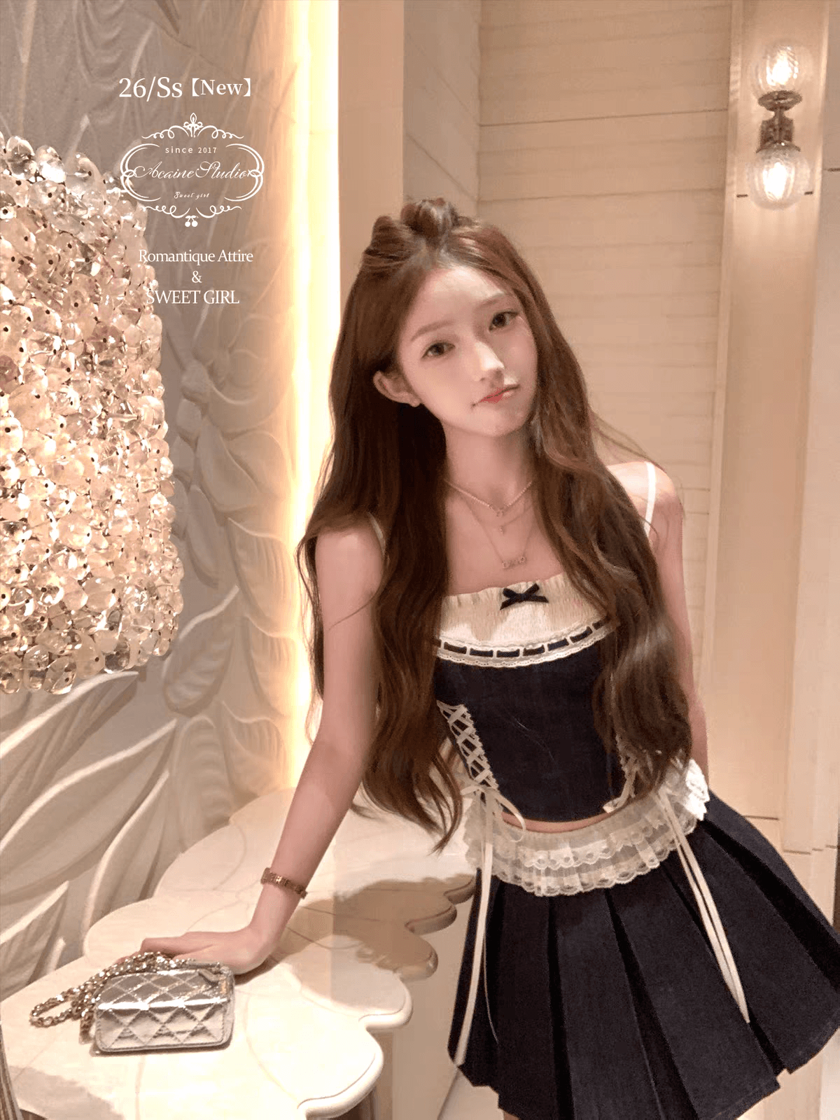 필리핀 린 색조 레이스 원본 암소 슬립 플리츠 치마 세트 상세 이미지 1