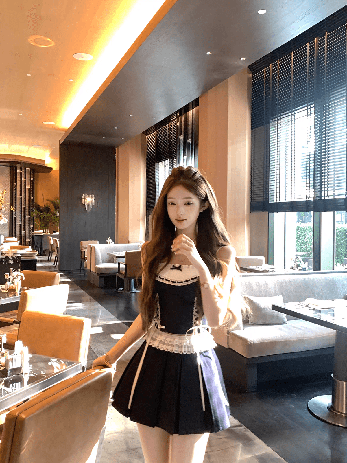 필리핀 린 색조 레이스 원본 암소 슬립 플리츠 치마 세트 상세 이미지 2