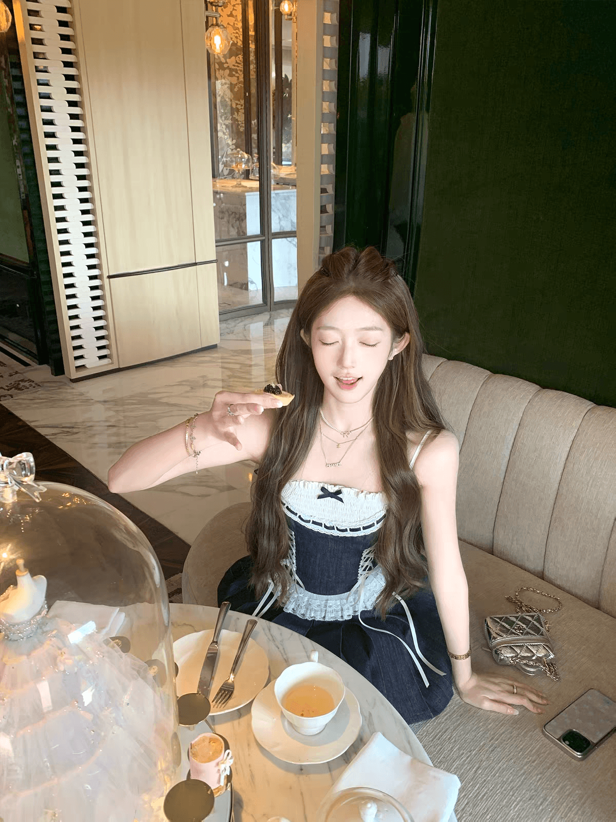 필리핀 린 색조 레이스 원본 암소 슬립 플리츠 치마 세트 상세 이미지 4