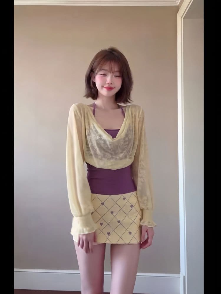 가을 우아함 품격 세트 다용도 레이스 블라우스 행침 목 몸매 가꾸기 인사이드 가져 가라. 타이트 스커트 반신 스커트 3종 세트 상세 이미지 3