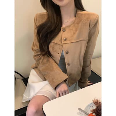 원본 레트로 스웨이드 원단 쇼트 스타일 싱글 줄 버튼 재킷 재킷 상세 이미지 9