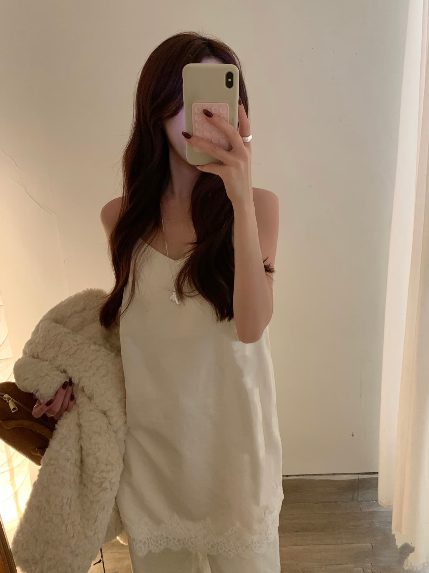 한국 이른 봄 ins 보 주님 레이스 레이스 패치워크 슬립 드레스 여성 스택 착용 다용도 분위기 센스 이미지 2