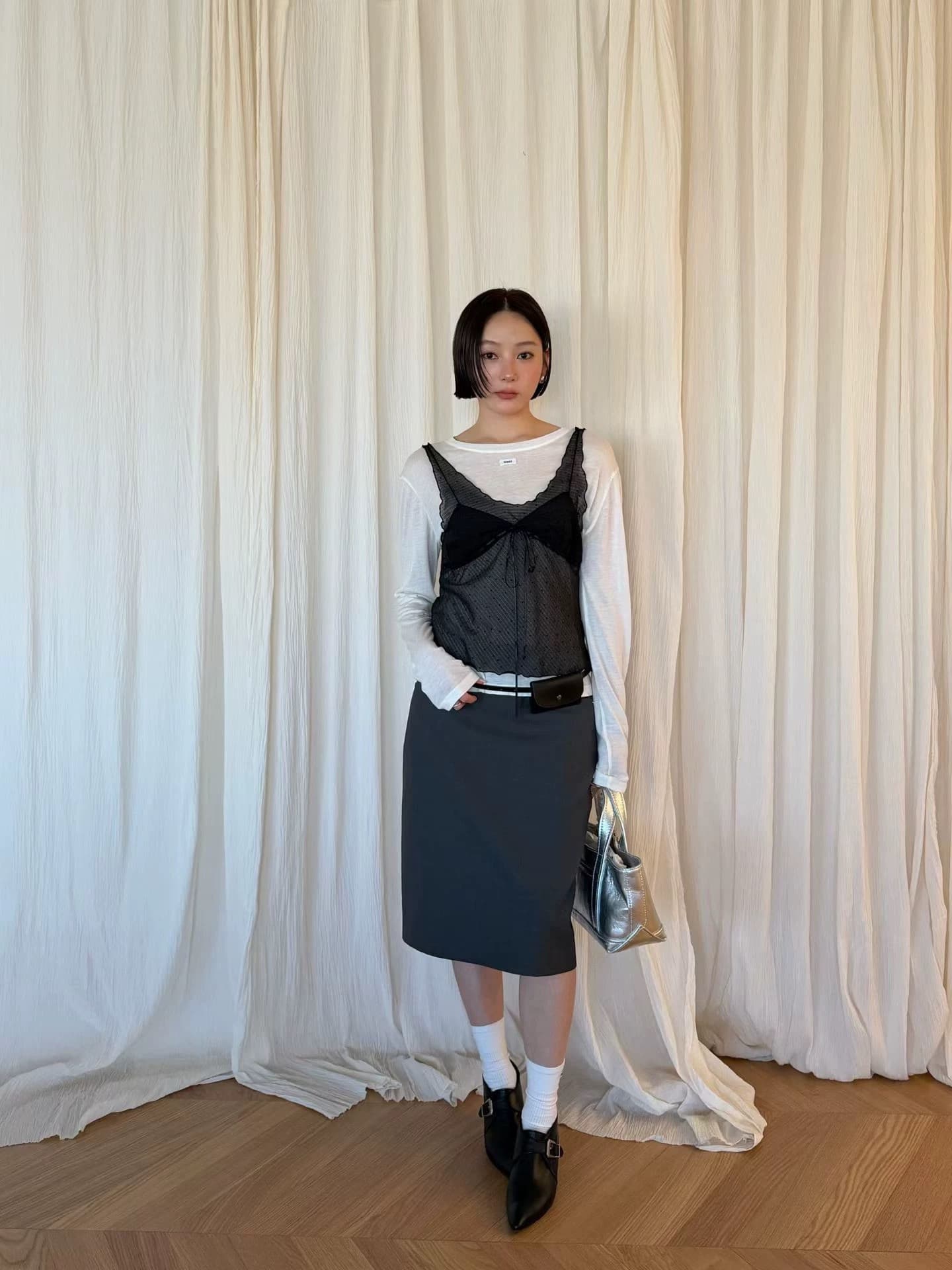 있음 밖으로 동대문 패션 패치워크 디자인 섹션 도트 무늬 망사 스트랩 조끼 상세 이미지 16