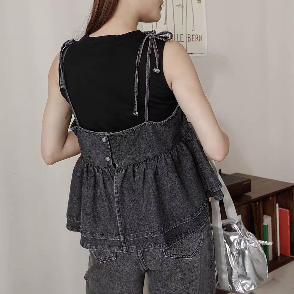 grl 여성 의류 2026 새로운 계층의 감각 강 강 Pleat 데님 짧은 조끼 슬립 상세 이미지 2
