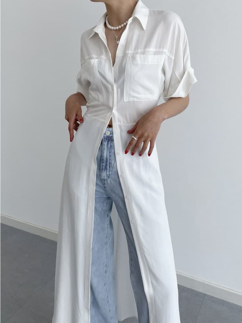 chic 작은 대중 클래식 폴로 칼라 단추 더블 주머니 허리 수축 볼륨 측면 소매 셔츠 스타일 드레스 상세 이미지 23