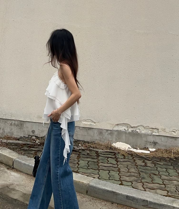 재고 있음 슈퍼 아름다움 레이스 불규칙 슬립 수준 조끼 단색 연꽃 잎 레이스 연령 감소 슬림해 보이는 캐미솔 상세 이미지 17