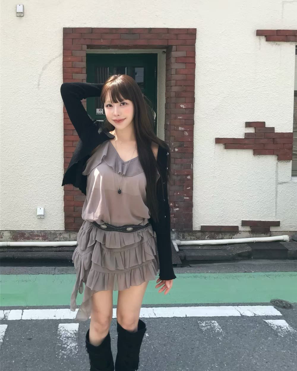 재고 있음 chic 프릴 불규칙 인사이드 가져 가라. 랩스커트팬츠 슬립 드레스 이미지 4