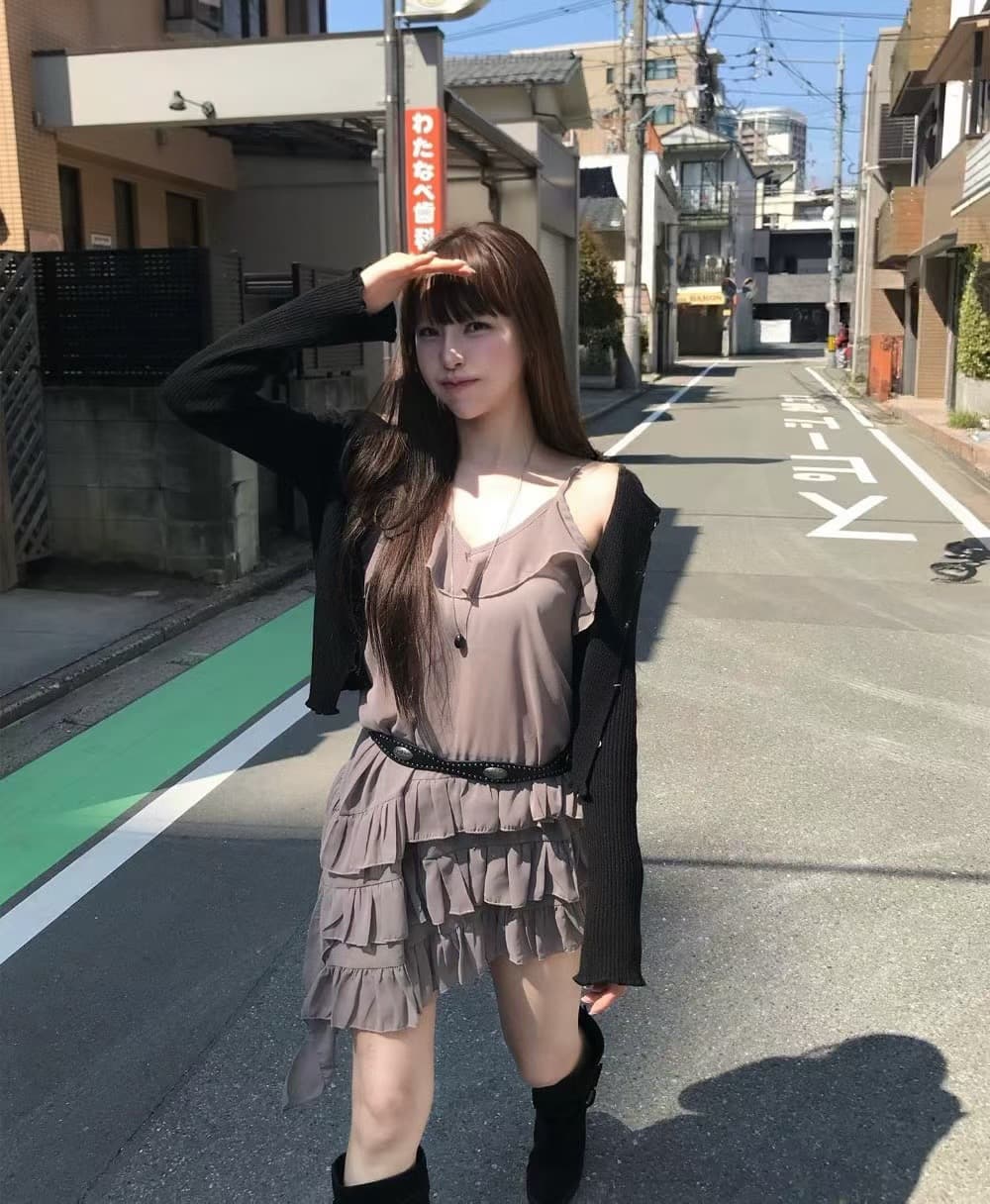 재고 있음 chic 프릴 불규칙 인사이드 가져 가라. 랩스커트팬츠 슬립 드레스 상세 이미지 7