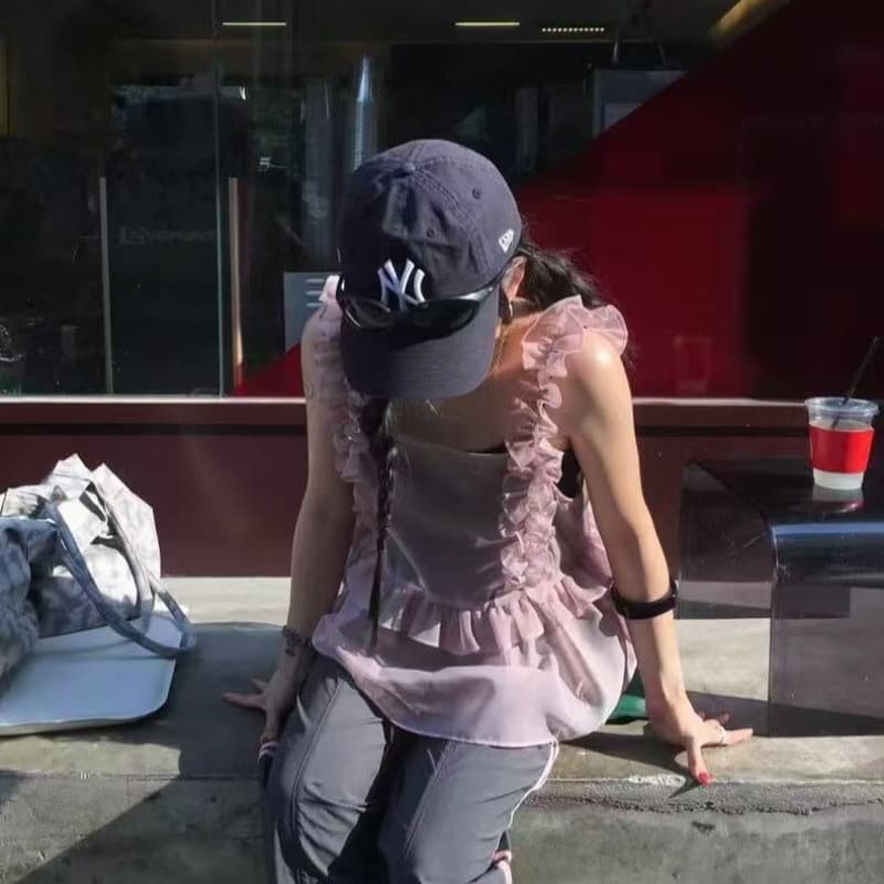 있음 밖으로 한국 chic 유럽 오간자 조끼 프릴 디자인 스택 착용 외부 가져 가라. 캐미솔 이미지 5