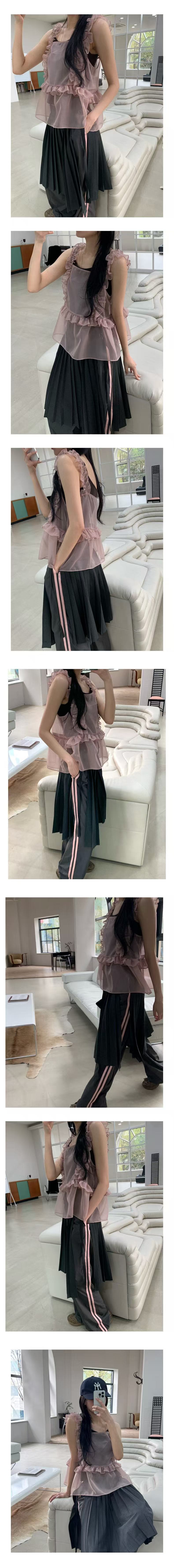 있음 밖으로 한국 chic 유럽 오간자 조끼 프릴 디자인 스택 착용 외부 가져 가라. 캐미솔 상세 이미지 6