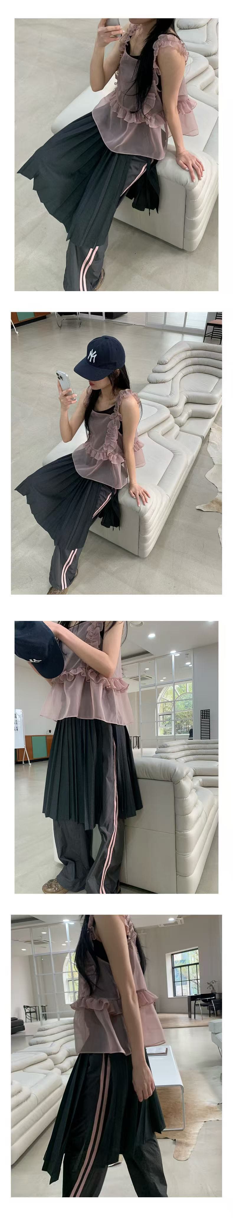 있음 밖으로 한국 chic 유럽 오간자 조끼 프릴 디자인 스택 착용 외부 가져 가라. 캐미솔 상세 이미지 9