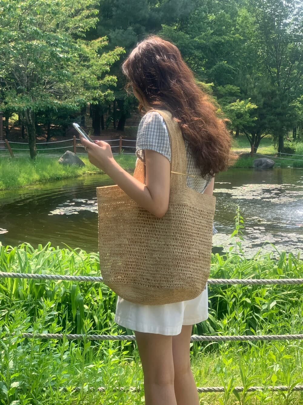 원본 한국 chic 여름 프릴 싱글 줄 버튼 반팔 격자 무늬 셔츠 상세 이미지 13