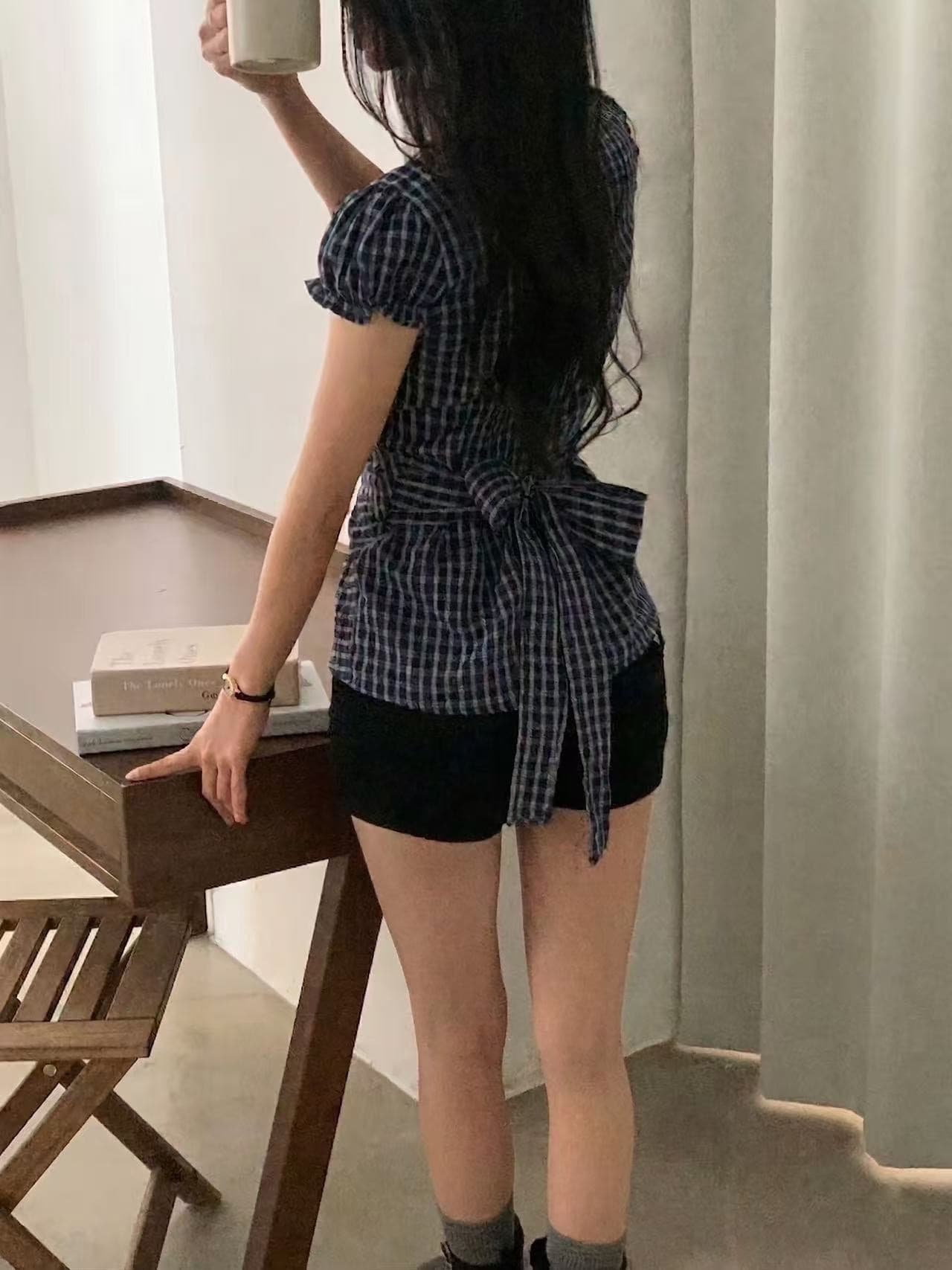 재고 있음 한 부서 chic 패치워크 레이스 레이스 거품 소매 반팔 여성 셔츠 상세 이미지 5