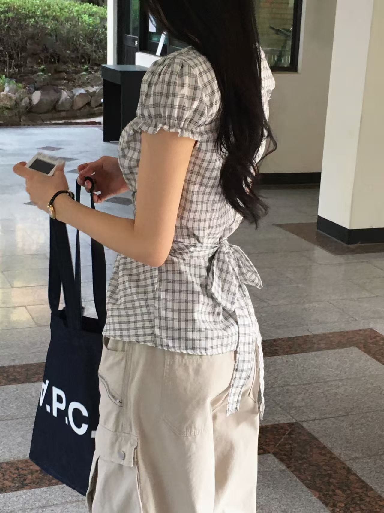 재고 있음 한 부서 chic 패치워크 레이스 레이스 거품 소매 반팔 여성 셔츠 상세 이미지 13