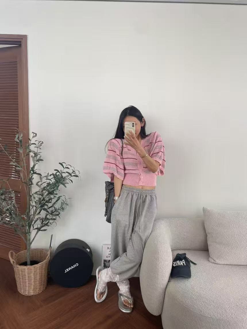 재고 있음 한국 동대문 패션 거품 소매 다용도 니트 오픈 가디건 V넥 풀오버 몸매 가꾸기 슬림해 보이는 맨위 여성 상세 이미지 2