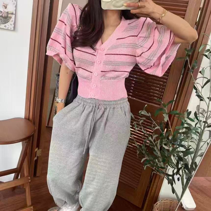 재고 있음 한국 동대문 패션 거품 소매 다용도 니트 오픈 가디건 V넥 풀오버 몸매 가꾸기 슬림해 보이는 맨위 여성 상세 이미지 3
