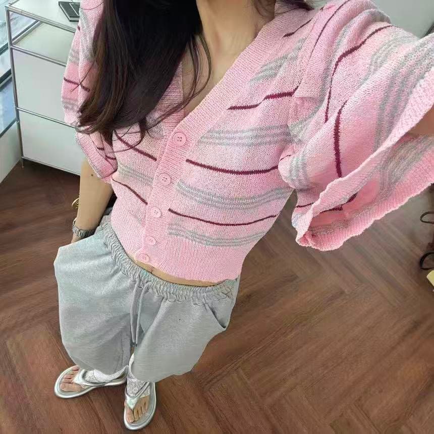 재고 있음 한국 동대문 패션 거품 소매 다용도 니트 오픈 가디건 V넥 풀오버 몸매 가꾸기 슬림해 보이는 맨위 여성 상세 이미지 5