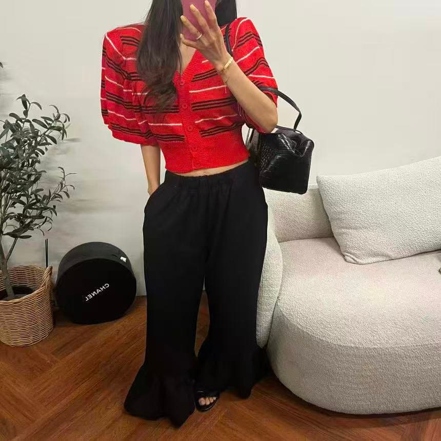 재고 있음 한국 동대문 패션 거품 소매 다용도 니트 오픈 가디건 V넥 풀오버 몸매 가꾸기 슬림해 보이는 맨위 여성 상세 이미지 12