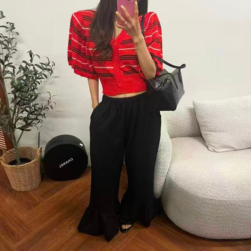 재고 있음 한국 동대문 패션 거품 소매 다용도 니트 오픈 가디건 V넥 풀오버 몸매 가꾸기 슬림해 보이는 맨위 여성 상세 이미지 13