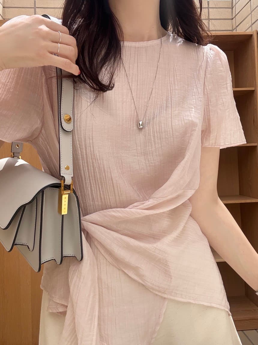 원본 chic 한국 스타일 레이스업 불규칙 풀오버 셔츠 이미지 3