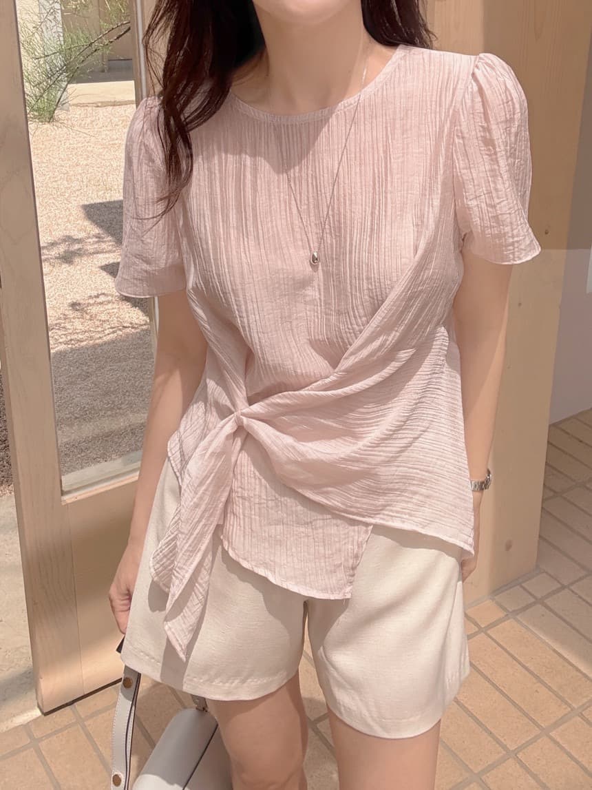 원본 chic 한국 스타일 레이스업 불규칙 풀오버 셔츠 상세 이미지 7