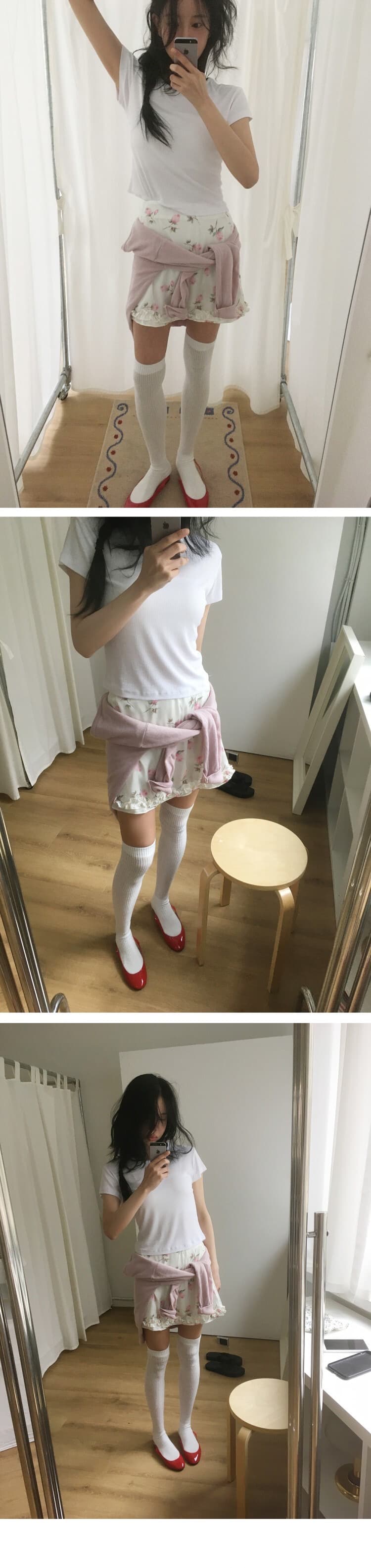 chic 일본식 크림 장미 낭만주의 센스 분위기 레이스 반신 미니 스커트 상세 이미지 8