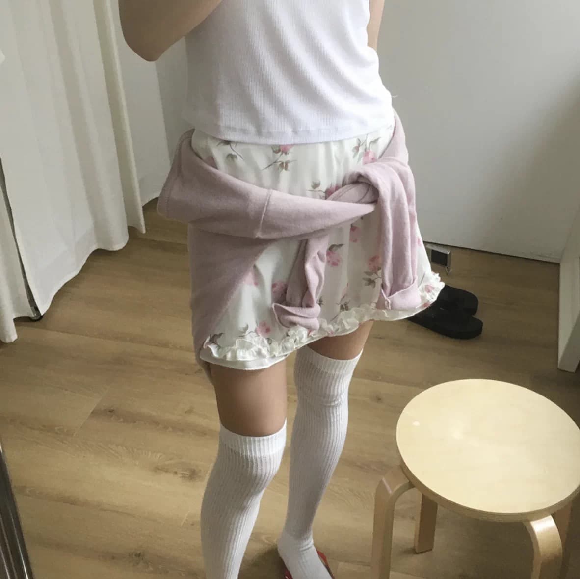 chic 일본식 크림 장미 낭만주의 센스 분위기 레이스 반신 미니 스커트 상세 이미지 15