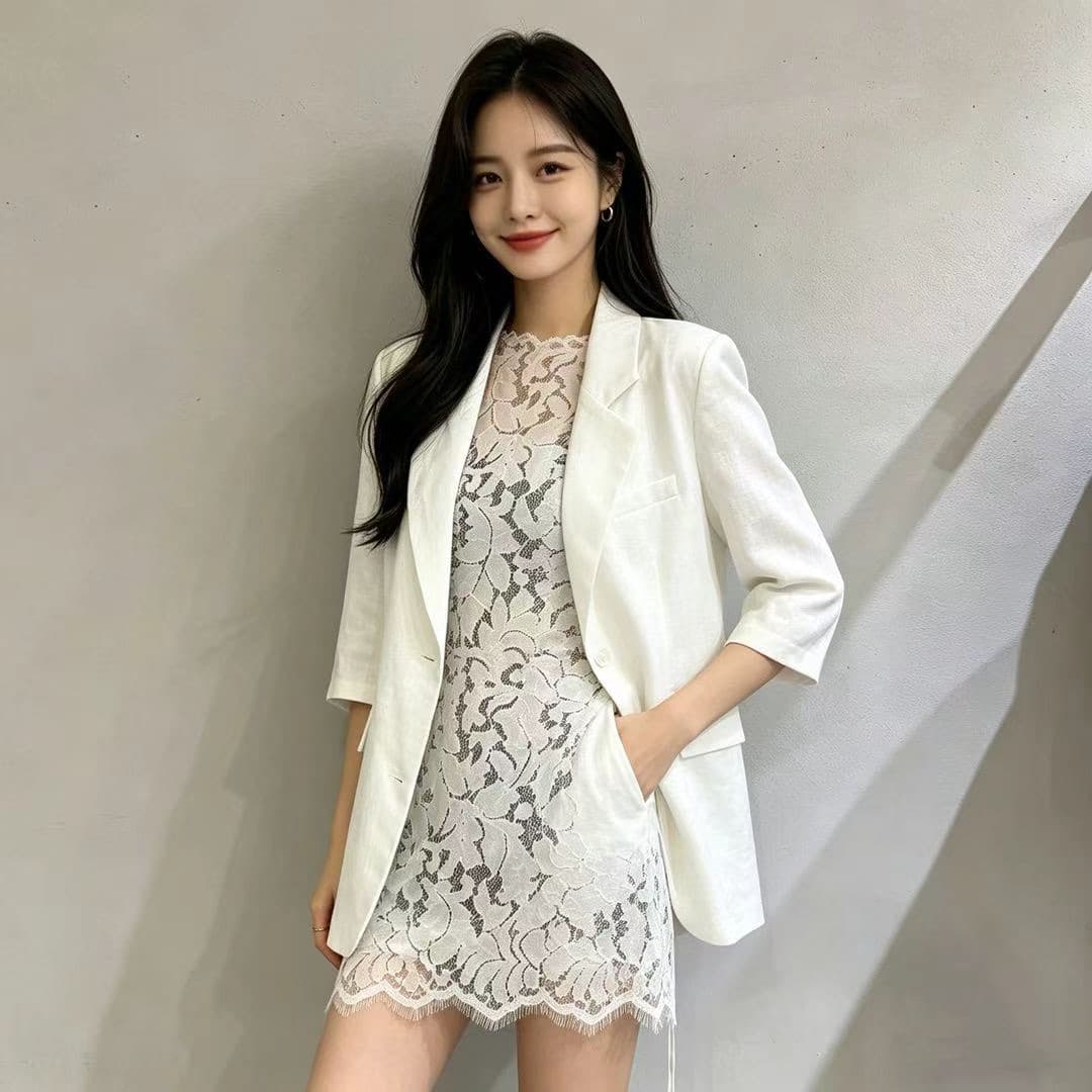 한국 스타일 새로운 레이스 조각 작은 양복 여성 고급 센스 쇼트 스타일 재킷 패션 품격 캐주얼 블레이저 상세 이미지 3