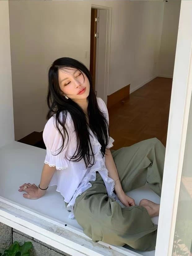 있음 창고 봄 여름 섹션 부드러운 다용도 폴로 칼라 프릴 셔츠 상세 이미지 5
