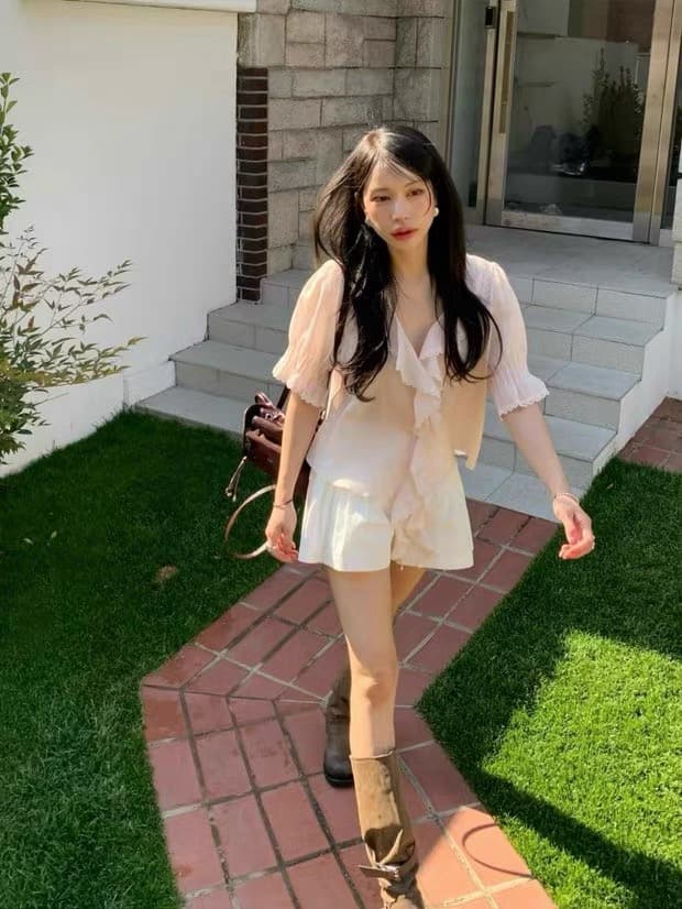 있음 창고 봄 여름 섹션 부드러운 다용도 폴로 칼라 프릴 셔츠 상세 이미지 16