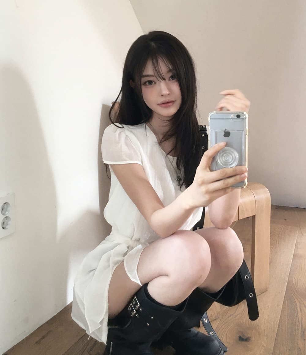 재고 있음 한국 chic 한국 스타일 불규칙 반팔 라운드 넥 셔츠 상세 이미지 6