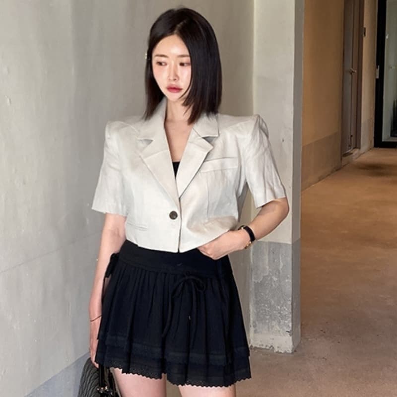 있음 선적 쇼트 스타일 정장 칼라 허리 레이스 업 셔츠 이미지 3
