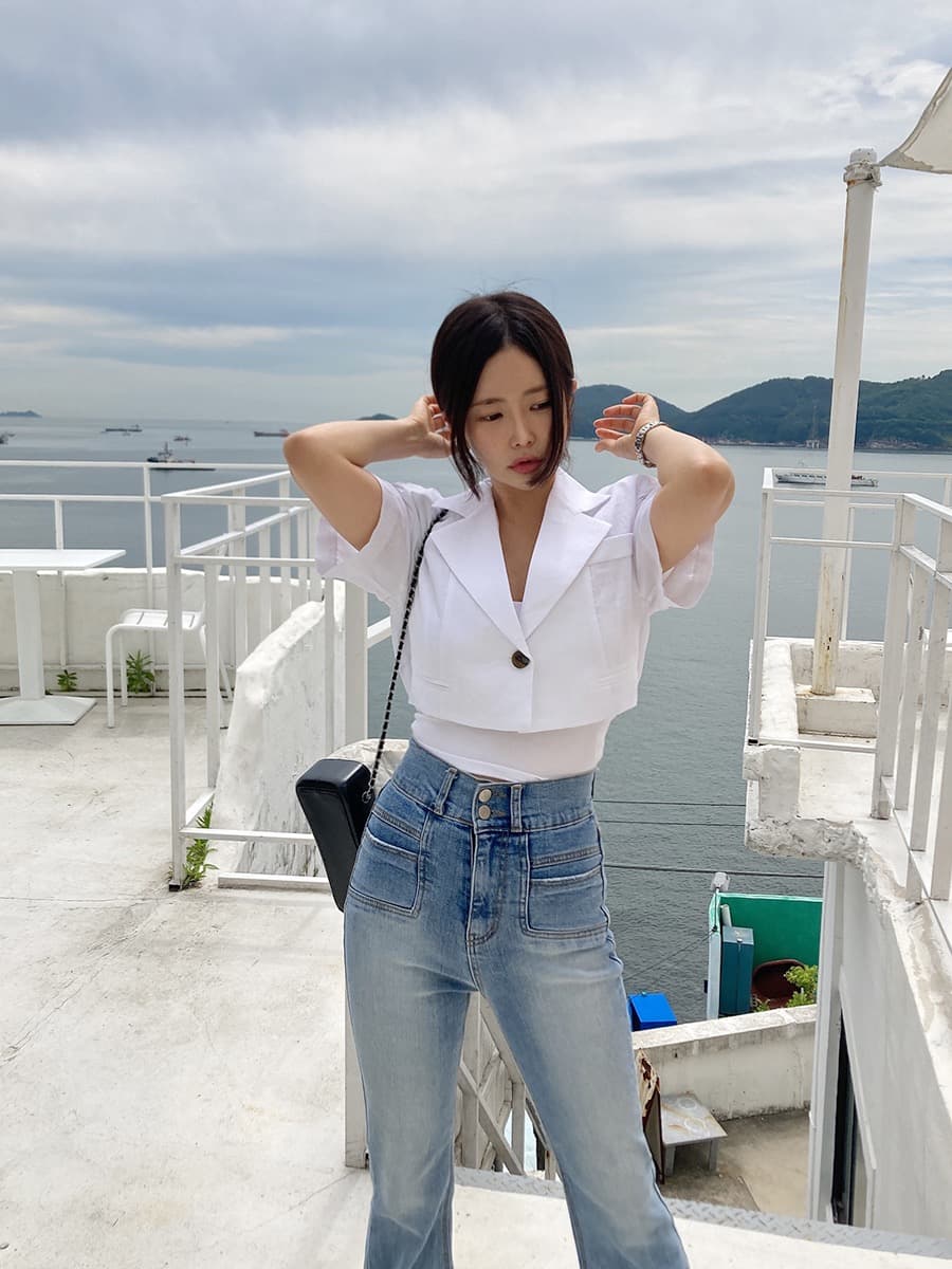 있음 선적 쇼트 스타일 정장 칼라 허리 레이스 업 셔츠 이미지 4
