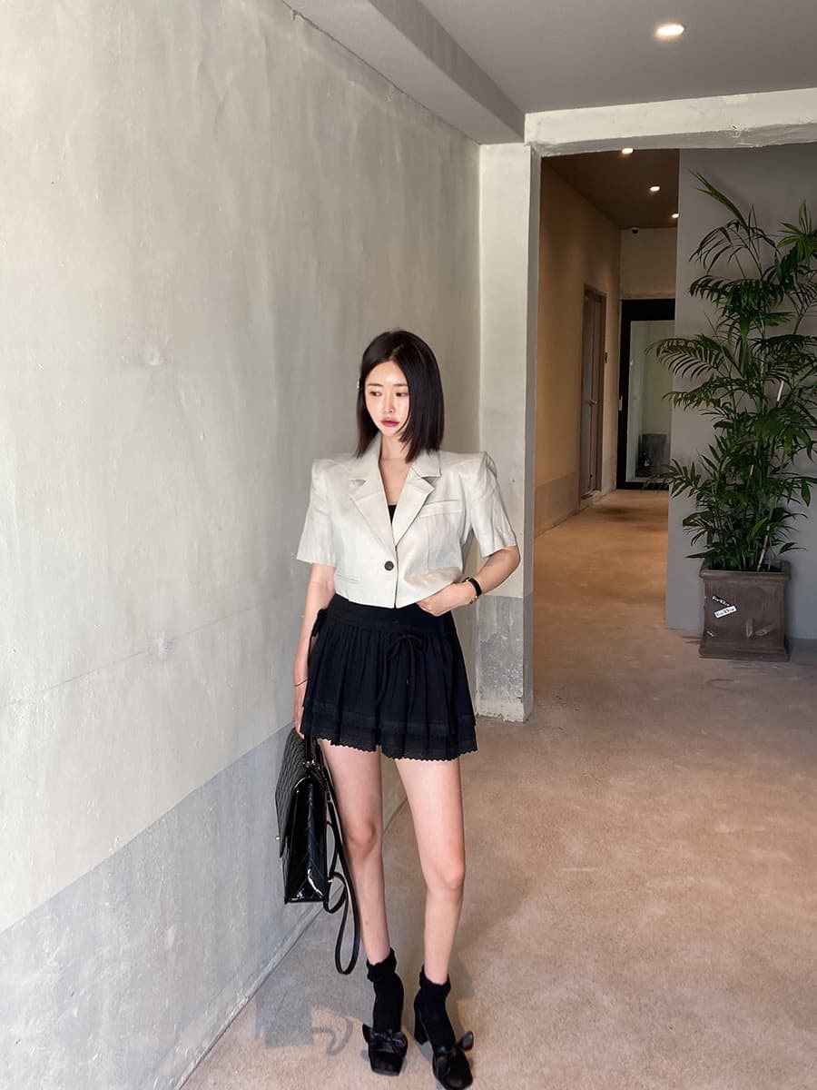 있음 선적 쇼트 스타일 정장 칼라 허리 레이스 업 셔츠 상세 이미지 9
