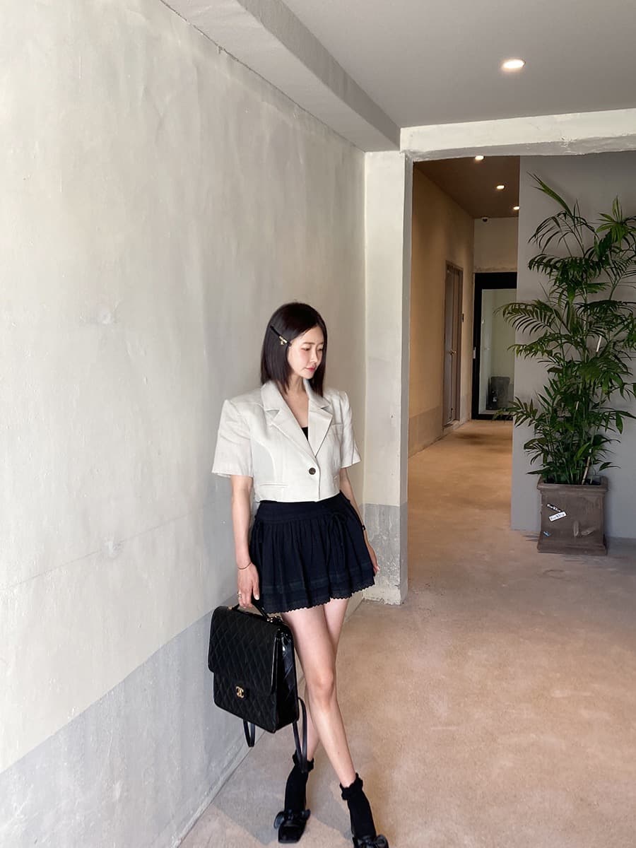 있음 선적 쇼트 스타일 정장 칼라 허리 레이스 업 셔츠 상세 이미지 10