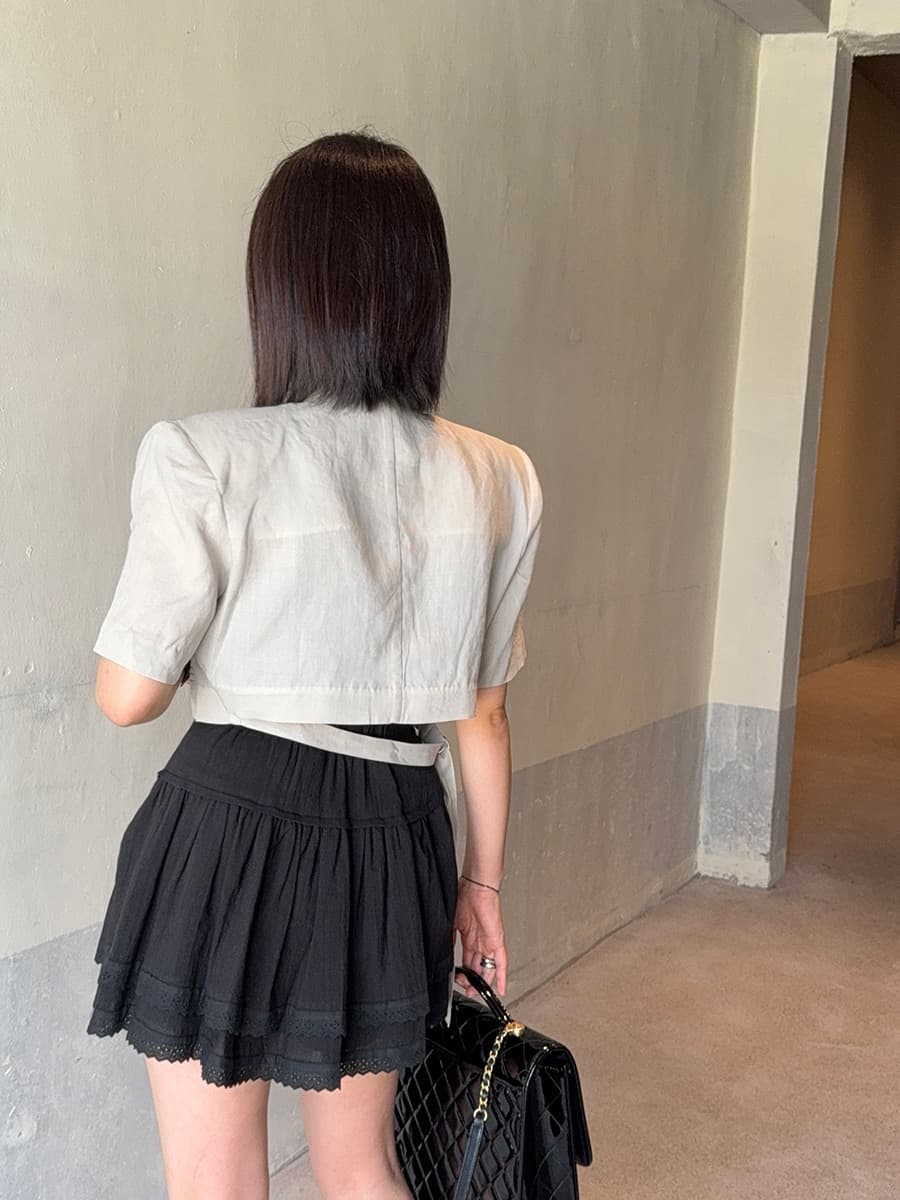 있음 선적 쇼트 스타일 정장 칼라 허리 레이스 업 셔츠 상세 이미지 16
