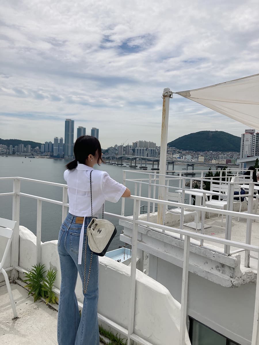 있음 선적 쇼트 스타일 정장 칼라 허리 레이스 업 셔츠 상세 이미지 33