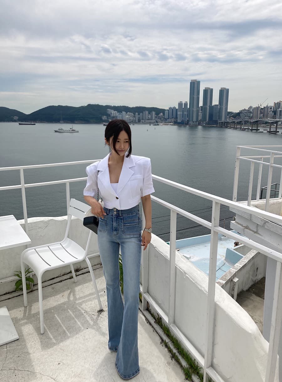 있음 선적 쇼트 스타일 정장 칼라 허리 레이스 업 셔츠 상세 이미지 34