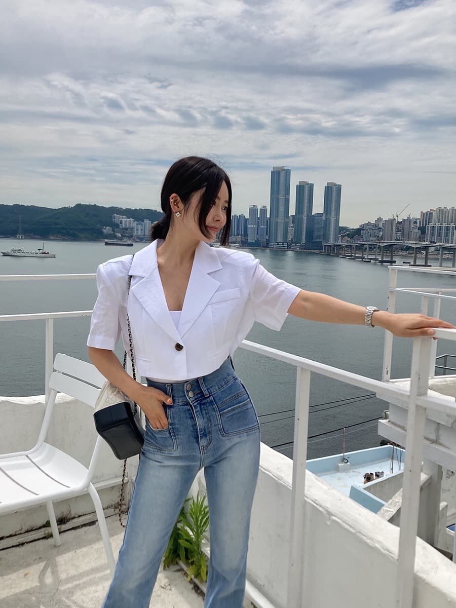 있음 선적 쇼트 스타일 정장 칼라 허리 레이스 업 셔츠 상세 이미지 37