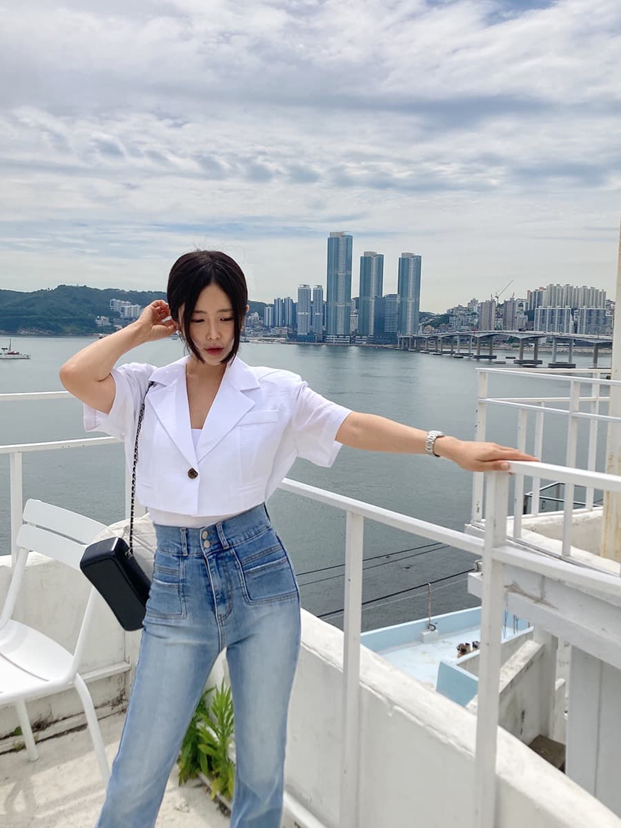 있음 선적 쇼트 스타일 정장 칼라 허리 레이스 업 셔츠 상세 이미지 38